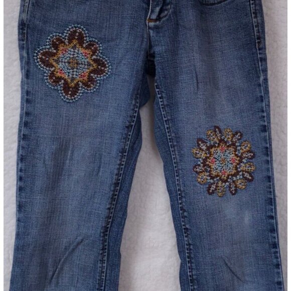 A.B.S. ALLEN B.SCHWARTZ Juniors 24 Embroidered Geometric Flare Denim Jeans 24X33 - Picture 4 of 11